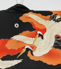 画像5: 正絹 / アンティーク 婚礼黒引き振袖 / 飛鶴 / 大波 / 瑞雲 / 刺繍入り (5)