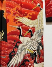 画像12: 正絹 / アンティーク 婚礼黒引き振袖 / 飛鶴 / 大波 / 瑞雲 / 刺繍入り (12)