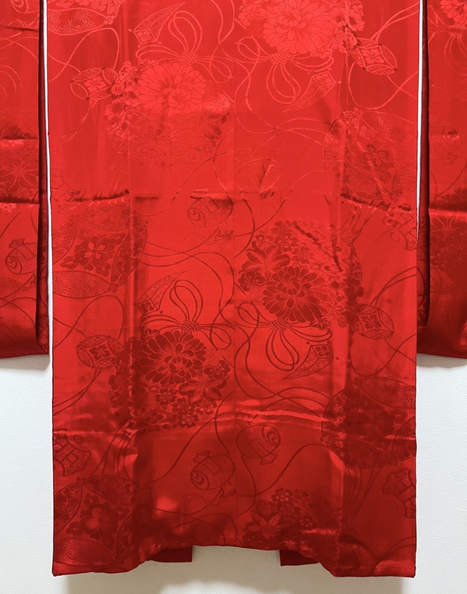 画像5: 正絹 / アンティーク 振袖用長襦袢 / 花薬玉 / 宝尽くし / 綸子 (5)