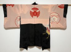 画像3: 正絹 / アンティーク 黒羽織 / 飛鶴 / 鶴と波の地紋入り (3)