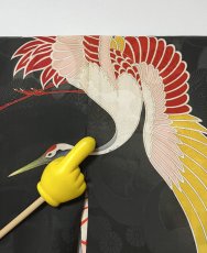 画像13: 正絹 / アンティーク 黒羽織 / 飛鶴 / 鶴と波の地紋入り (13)