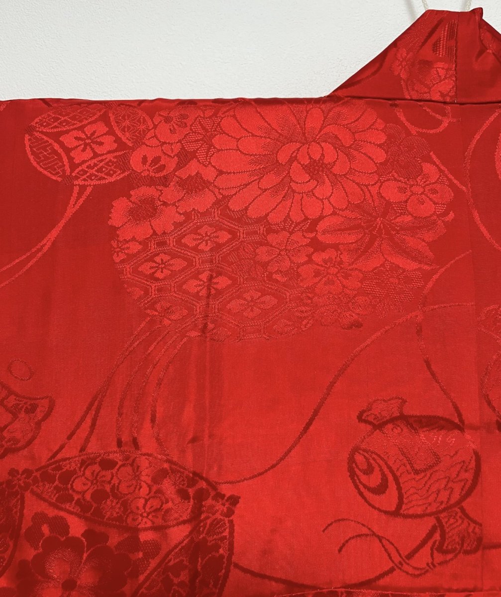 画像7: 正絹 / アンティーク 振袖用長襦袢 / 花薬玉 / 宝尽くし / 綸子 (7)