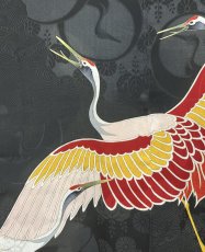 画像7: 正絹 / アンティーク 黒羽織 / 飛鶴 / 鶴と波の地紋入り (7)