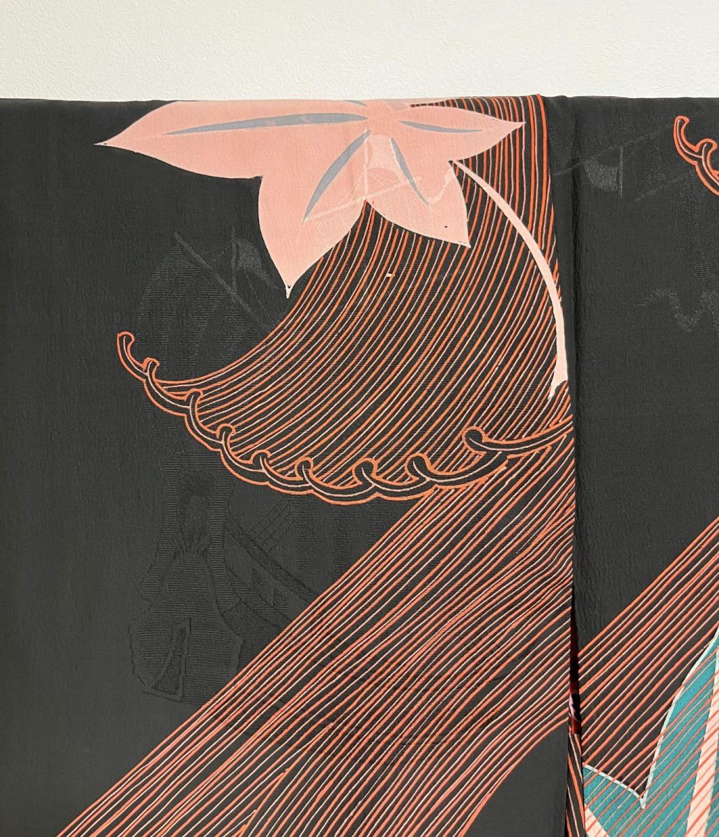 画像9: 正絹 / アンティーク 長羽織 / 大波にもみじ / 染め / 帆船の地紋 (9)