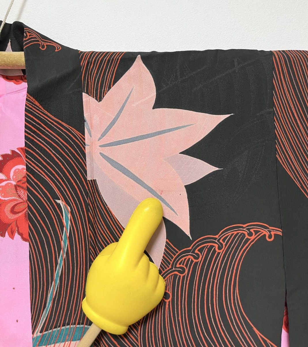 画像14: 正絹 / アンティーク 長羽織 / 大波にもみじ / 染め / 帆船の地紋 (14)