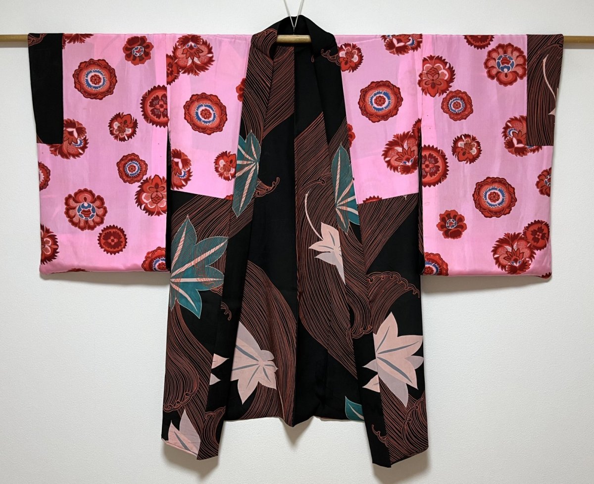 画像4: 正絹 / アンティーク 長羽織 / 大波にもみじ / 染め / 帆船の地紋 (4)