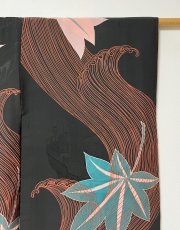 画像7: 正絹 / アンティーク 長羽織 / 大波にもみじ / 染め / 帆船の地紋 (7)