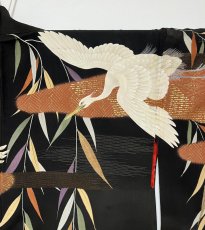 画像4: 正絹 / アンティーク 黒羽織 / 白鷺 / 柳 / ヱ霞 / 金彩 / 手刺繍 (4)