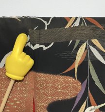 画像10: 正絹 / アンティーク 黒羽織 / 白鷺 / 柳 / ヱ霞 / 金彩 / 手刺繍 (10)