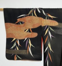 画像7: 正絹 / アンティーク 黒羽織 / 白鷺 / 柳 / ヱ霞 / 金彩 / 手刺繍 (7)