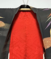 画像8: 正絹 / アンティーク 黒羽織 / 白鷺 / 柳 / ヱ霞 / 金彩 / 手刺繍 (8)