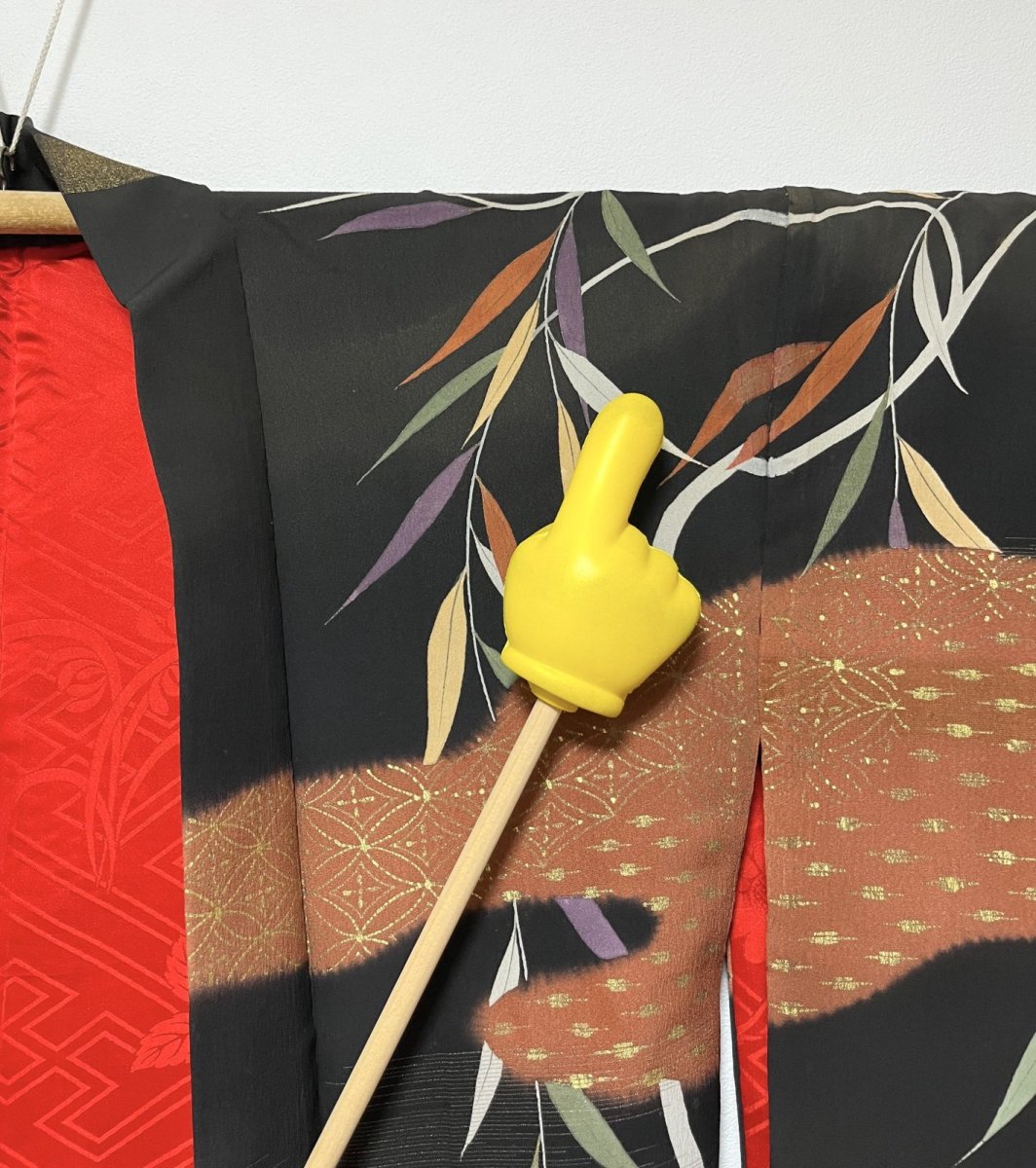 画像14: 正絹 / アンティーク 黒羽織 / 白鷺 / 柳 / ヱ霞 / 金彩 / 手刺繍 (14)