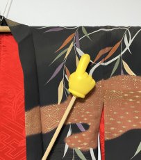 画像14: 正絹 / アンティーク 黒羽織 / 白鷺 / 柳 / ヱ霞 / 金彩 / 手刺繍 (14)