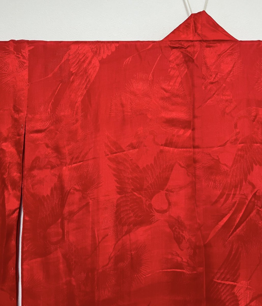 画像6: 正絹 / アンティーク振袖用長襦袢 / 綸子 / 松に飛鶴  (6)