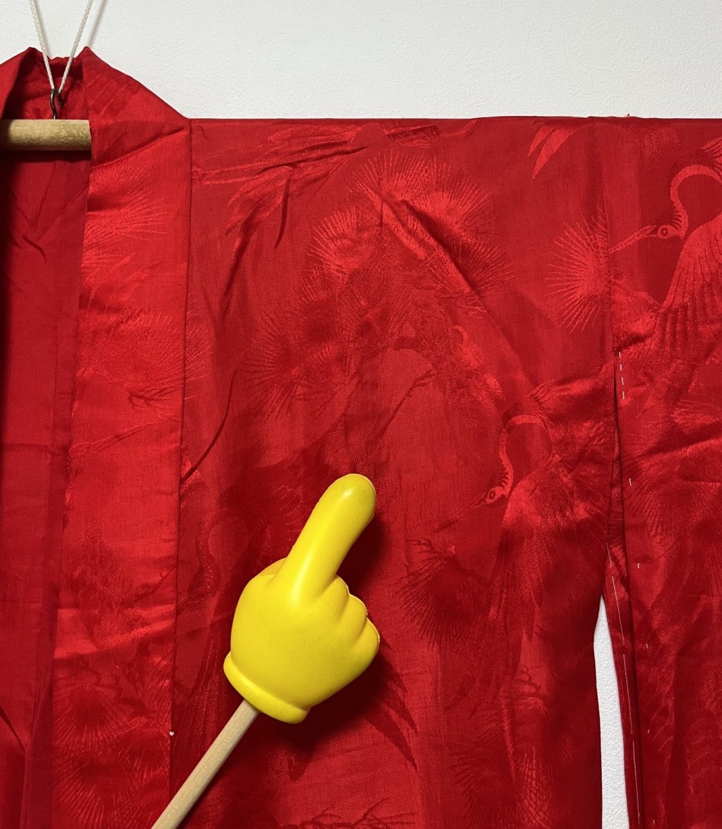 画像11: 正絹 / アンティーク振袖用長襦袢 / 綸子 / 松に飛鶴  (11)