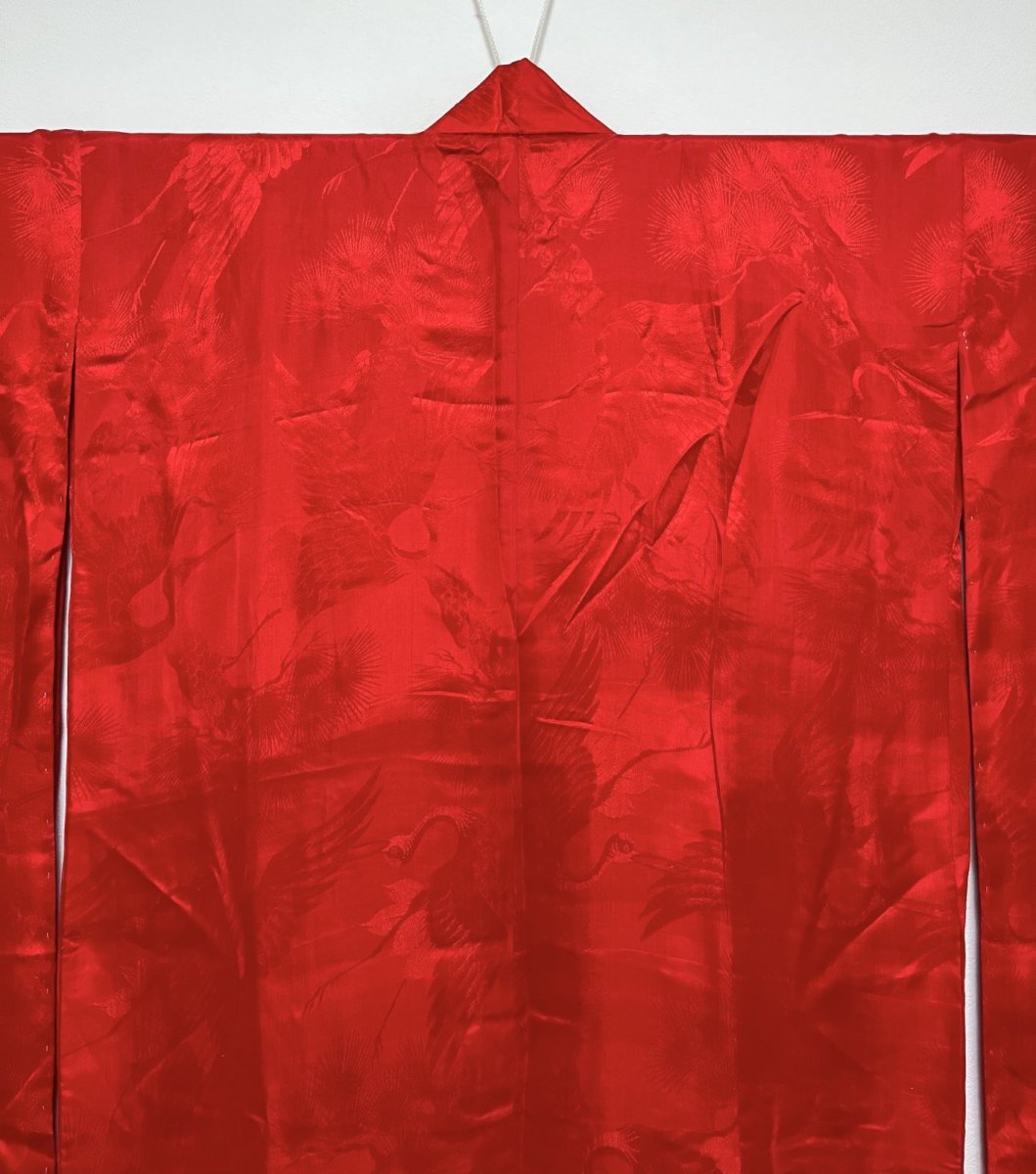 画像4: 正絹 / アンティーク振袖用長襦袢 / 綸子 / 松に飛鶴  (4)