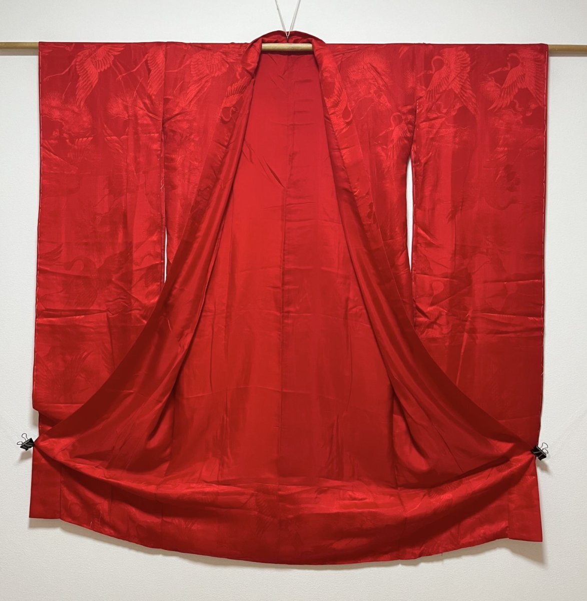 画像3: 正絹 / アンティーク振袖用長襦袢 / 綸子 / 松に飛鶴  (3)