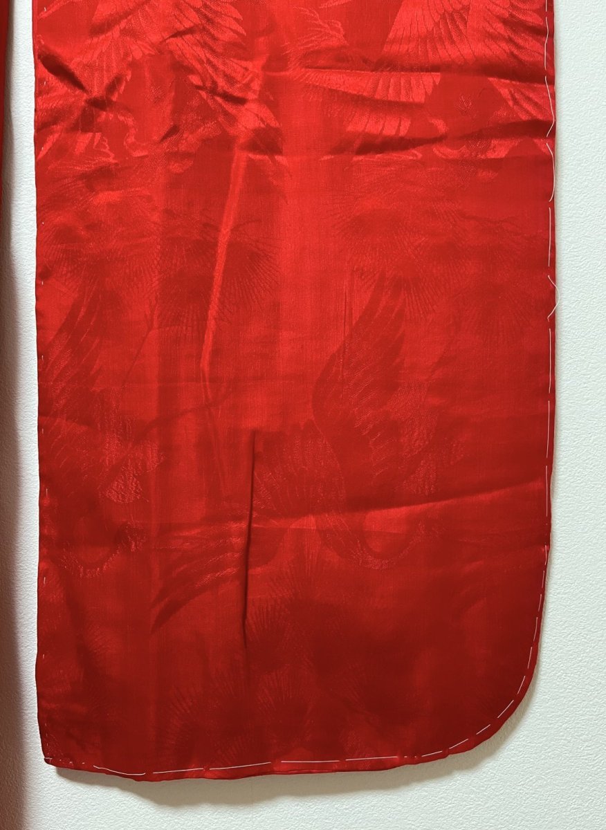 画像8: 正絹 / アンティーク振袖用長襦袢 / 綸子 / 松に飛鶴  (8)