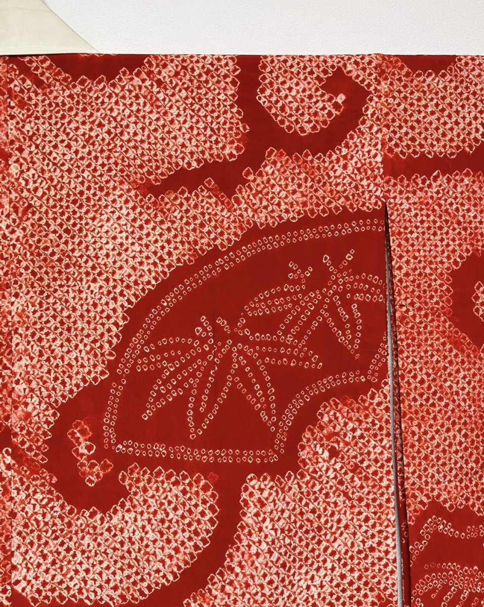 画像6: 正絹 / アンティーク 振袖用長襦袢 / 絞り / 扇面 / 唐草 / 刺繍襟付き / 広衿 (6)