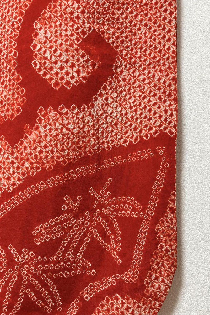 画像7: 正絹 / アンティーク 振袖用長襦袢 / 絞り / 扇面 / 唐草 / 刺繍襟付き / 広衿 (7)