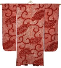 画像1: 正絹 / アンティーク 振袖用長襦袢 / 絞り / 扇面 / 唐草 / 刺繍襟付き / 広衿 (1)