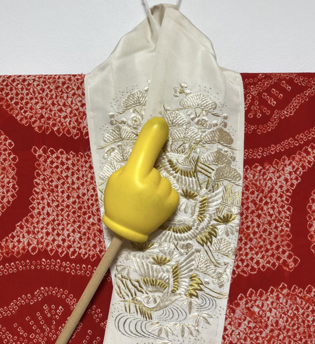 画像14: 正絹 / アンティーク 振袖用長襦袢 / 絞り / 扇面 / 唐草 / 刺繍襟付き / 広衿 (14)