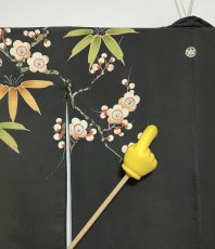 画像14: 正絹 / アンティーク 婚礼黒引き振袖 / 松竹梅 / 御所車 / 扇面 / 広衿 (14)