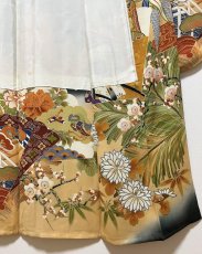 画像12: 正絹 / アンティーク 婚礼黒引き振袖 / 松竹梅 / 御所車 / 扇面 / 広衿 (12)