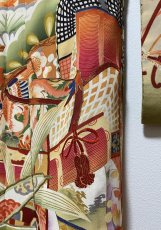 画像10: 正絹 / アンティーク 振袖 / 松竹梅 / 御所車 / 観世水 / 橙茶色 (10)