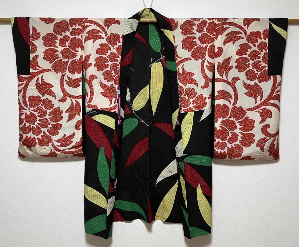 画像4: 正絹 / アンティーク 長羽織 / 笹の葉 / うずまきの地紋  (4)