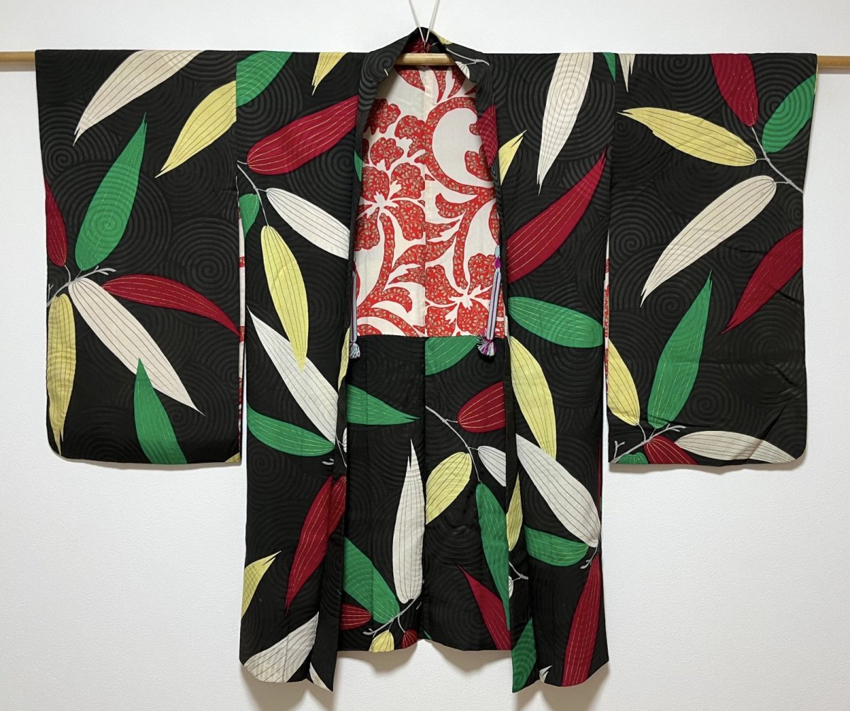 画像2: 正絹 / アンティーク 長羽織 / 笹の葉 / うずまきの地紋  (2)