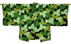 画像1: 正絹 / 羽織 / リーフ / 黒地にグリーン / 未使用品 (1)