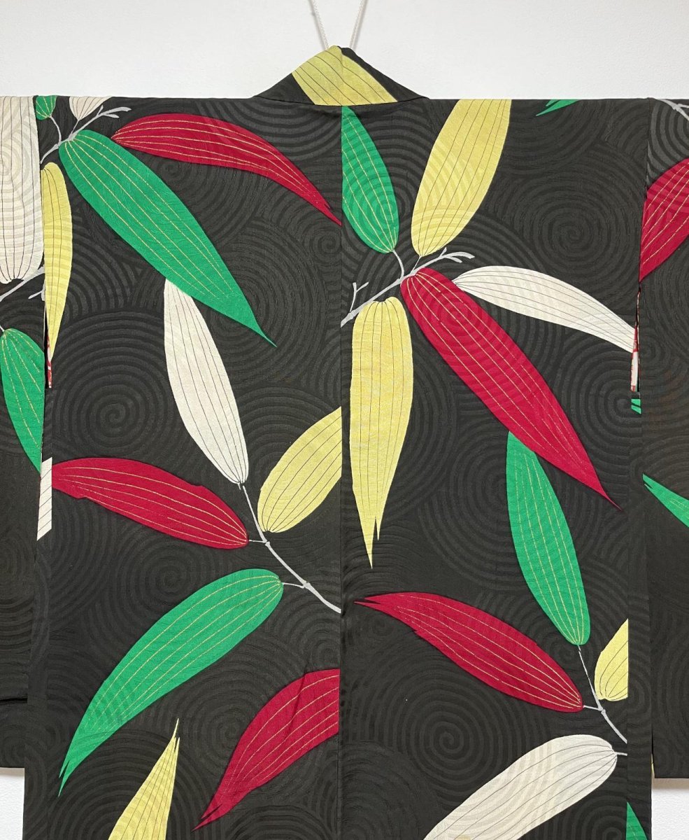 画像5: 正絹 / アンティーク 長羽織 / 笹の葉 / うずまきの地紋  (5)