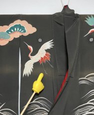 画像16: 正絹 / アンティーク 婚礼黒引き振袖 / 飛鶴 / 大波 / 瑞雲 / 宝尽くし / 広衿 (16)