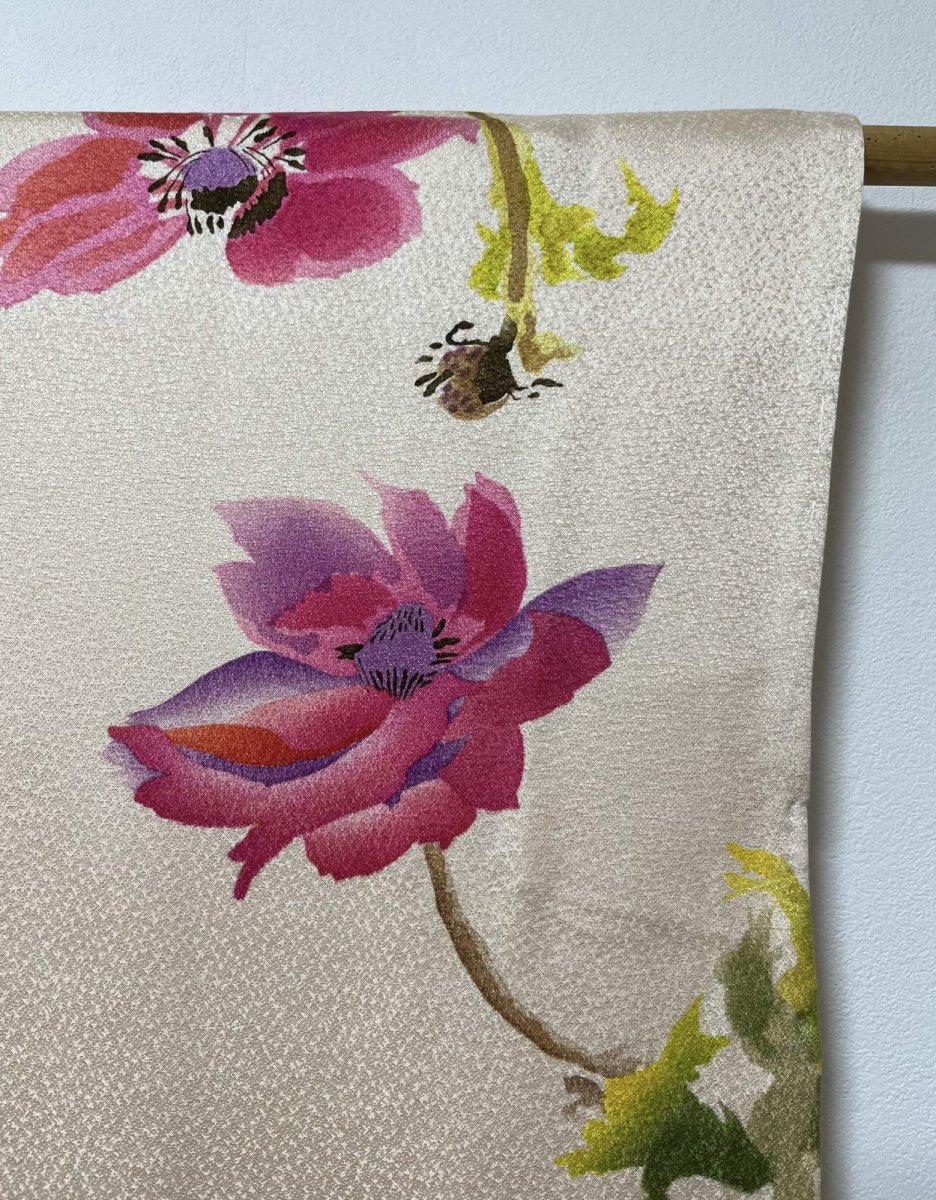 画像5: 正絹 / 羽織 / 水彩インクアート調 手描きの花模様 / ライトコーラル / 未使用品 (5)