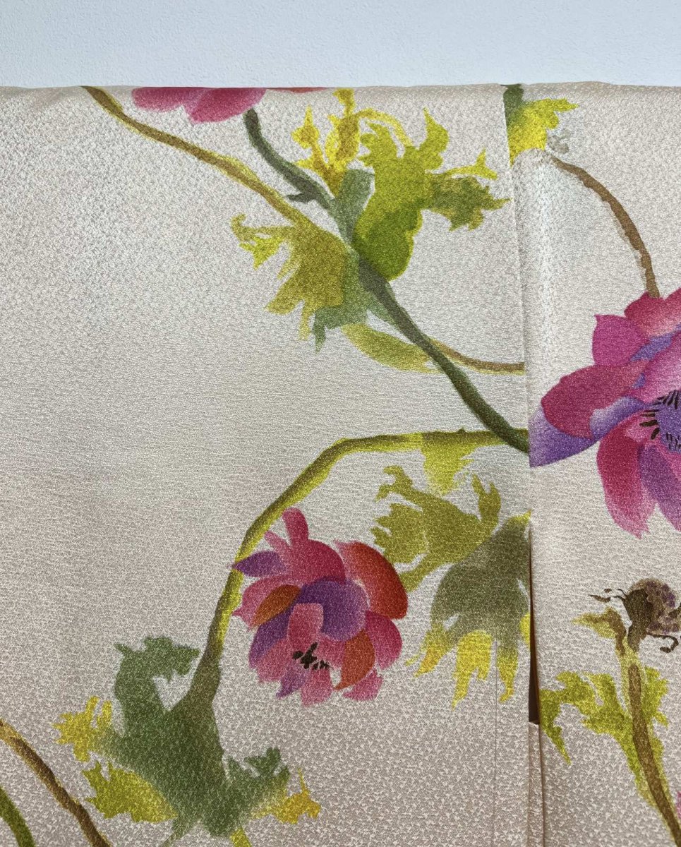画像9: 正絹 / 羽織 / 水彩インクアート調 手描きの花模様 / ライトコーラル / 未使用品 (9)