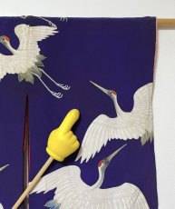 画像18: 正絹 / アンティーク 訪問着 / 飛鶴 / 刺繍入り / 広衿 / 濃紫 (18)