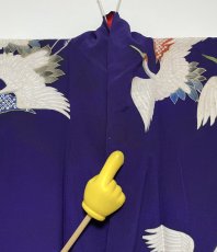 画像17: 正絹 / アンティーク 訪問着 / 飛鶴 / 刺繍入り / 広衿 / 濃紫 (17)