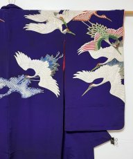 画像5: 正絹 / アンティーク 訪問着 / 飛鶴 / 刺繍入り / 広衿 / 濃紫 (5)