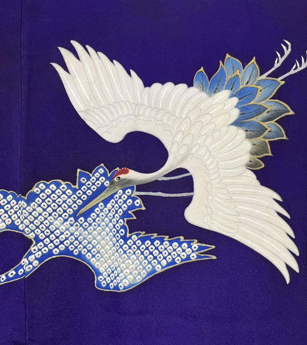 画像7: 正絹 / アンティーク 訪問着 / 飛鶴 / 刺繍入り / 広衿 / 濃紫 (7)