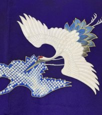 画像7: 正絹 / アンティーク 訪問着 / 飛鶴 / 刺繍入り / 広衿 / 濃紫 (7)