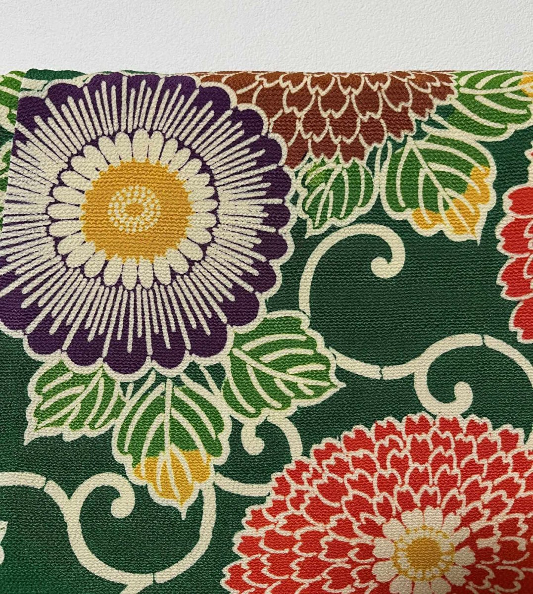 画像5: 正絹 / 羽織 / 菊花 / 唐草 / グリーン / 縮緬 (5)