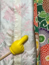 画像10: 正絹 / 羽織 / 菊花 / 唐草 / グリーン / 縮緬 (10)