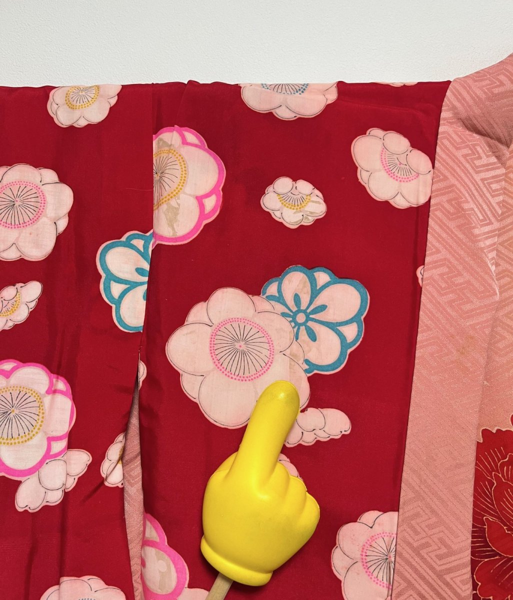 画像15: 正絹 / アンティーク 羽織 / 牡丹 / 紗綾形 / 手刺繍 / コーラル (15)