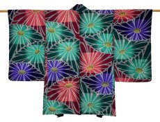 画像1: 交織 / アンティーク 長羽織 / 銘仙 / 菊花 (1)