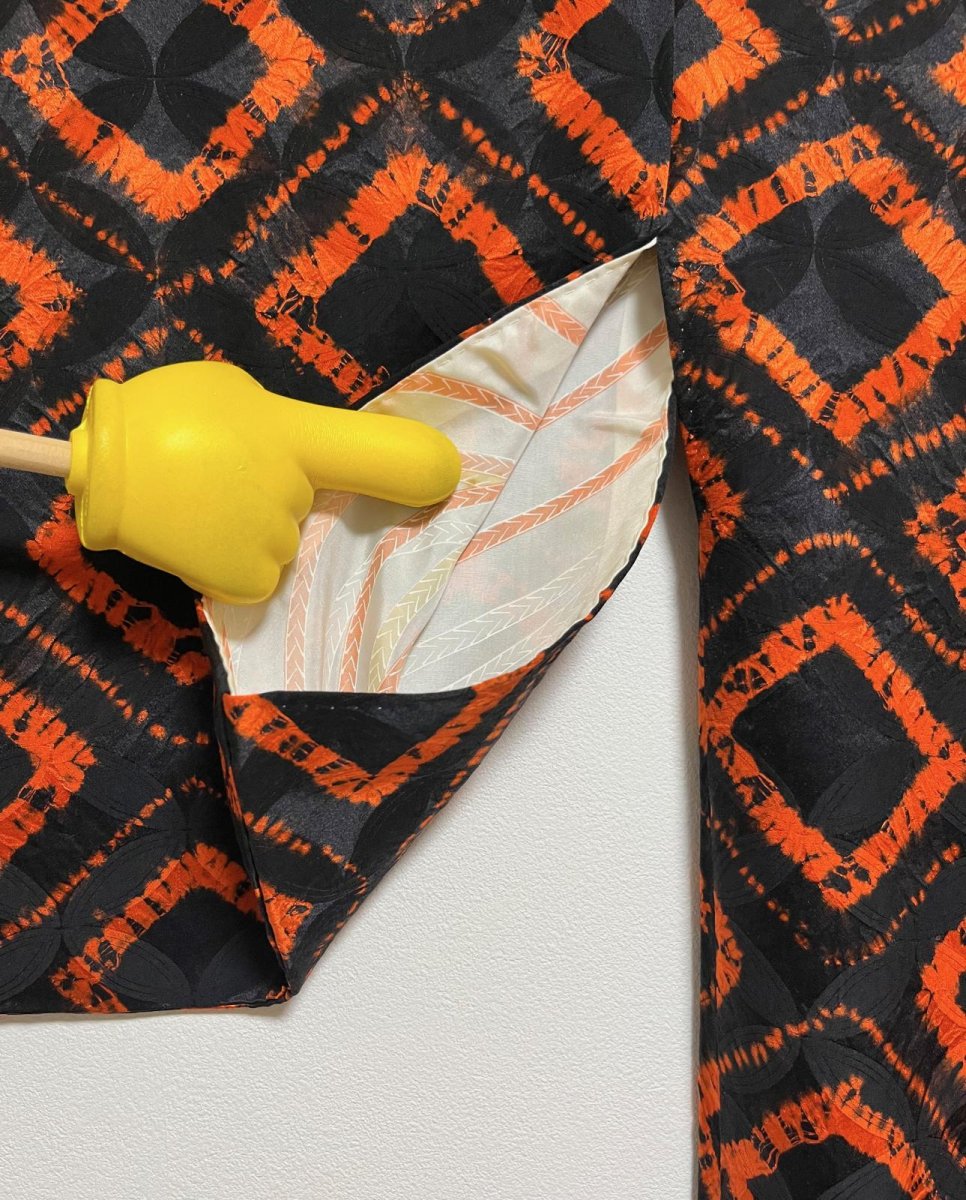 画像7: 正絹 / 羽織 / 絞り染め / 黒 x オレンジ (7)