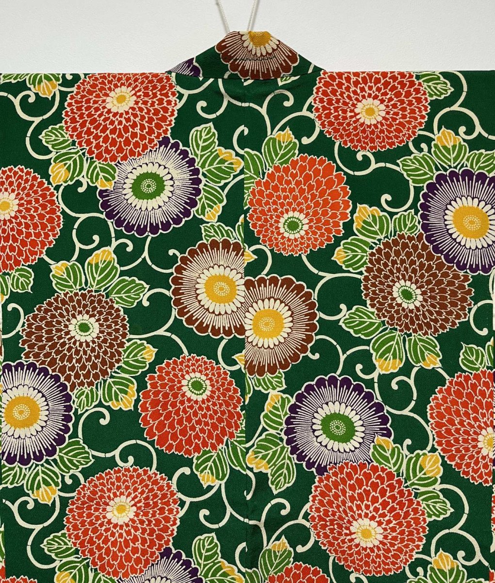 画像3: 正絹 / 羽織 / 菊花 / 唐草 / グリーン / 縮緬 (3)