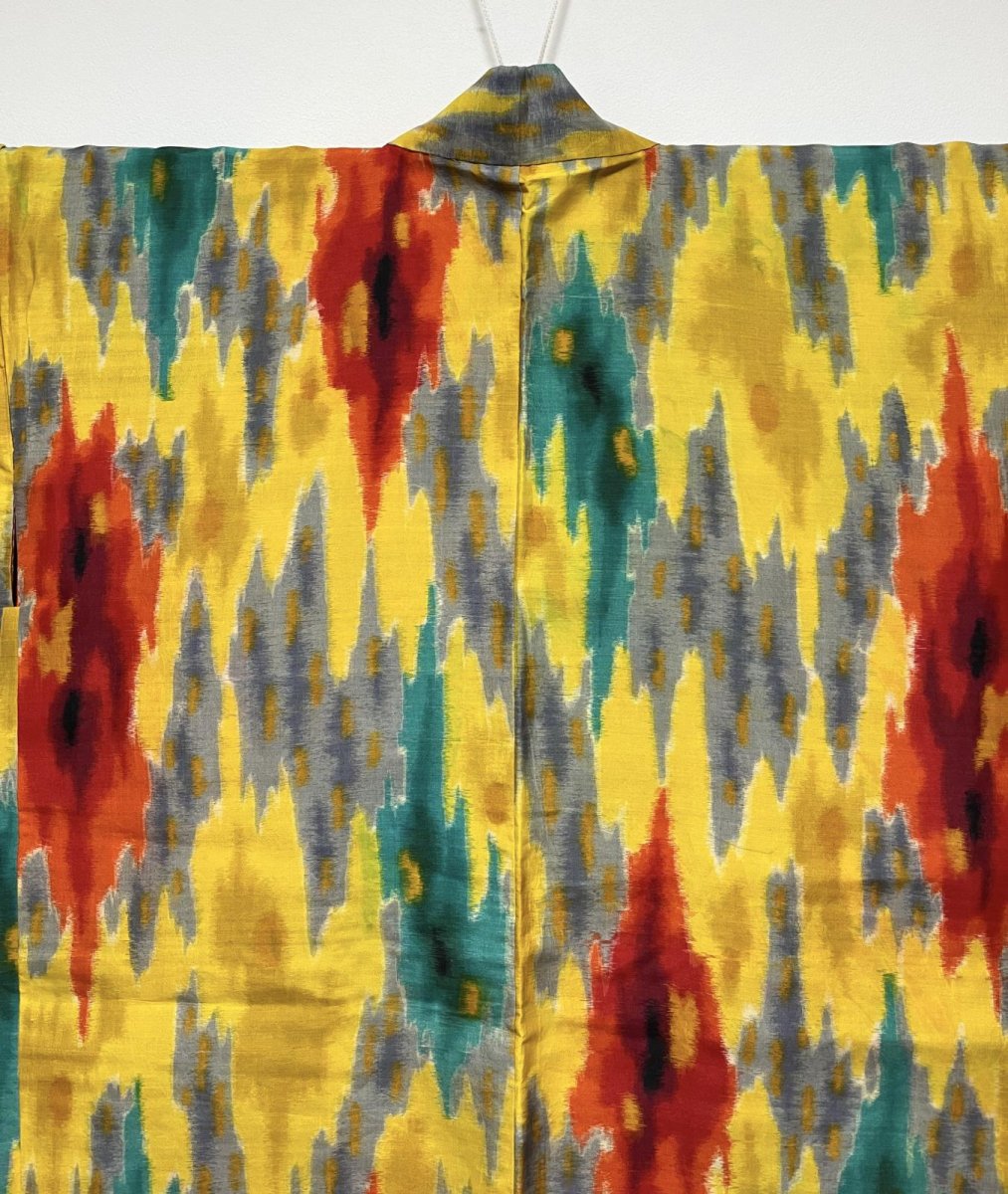 画像4: 正絹 / アンティーク 羽織 / 銘仙 / イエロー (4)
