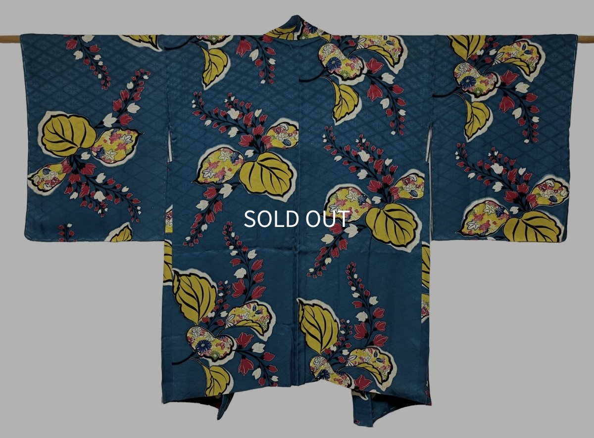 画像1: 正絹 / アンティーク 長羽織 / 桐 / ダークブルー / 未使用品 (1)